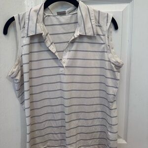Nike White and Navy Golf Dry-fit Striped Sleeveless shirt
